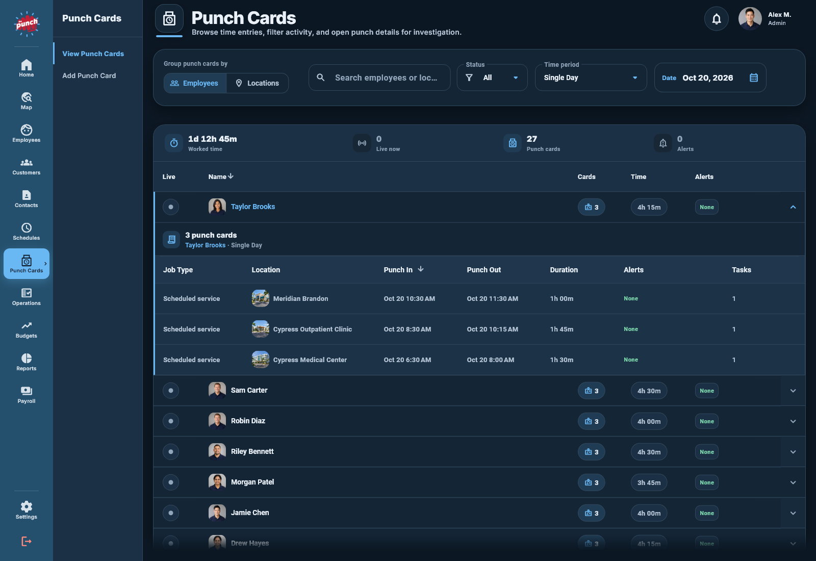 Actual The Punch App admin panel · dark