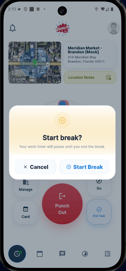 Start break confirmation in The Punch mobile app